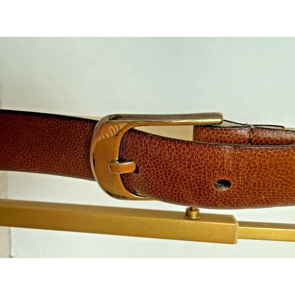 YSL Yves Saint Laurent Vintage Scotch Grain Leather Belt 40/100 Gold Buckle